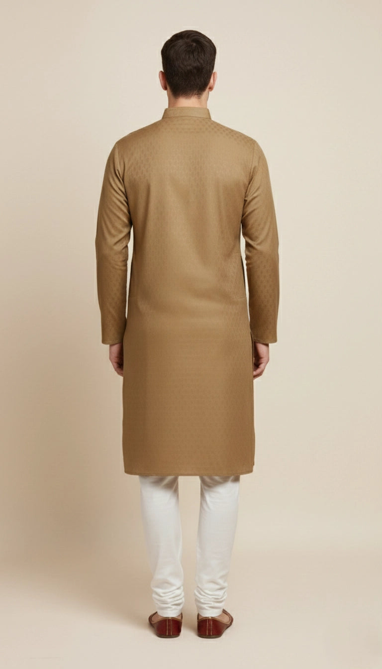 Brown Cotton Kurta for Men (Textured, Mandarin Collar) | Dresswala NX