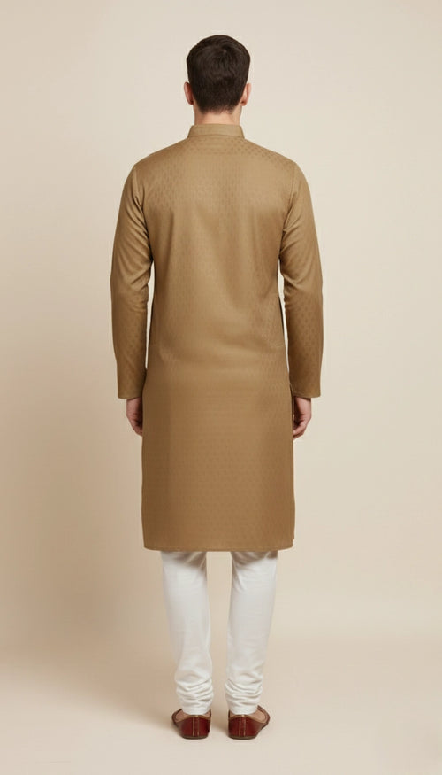 Brown Cotton Kurta for Men (Textured, Mandarin Collar) | Dresswala NX