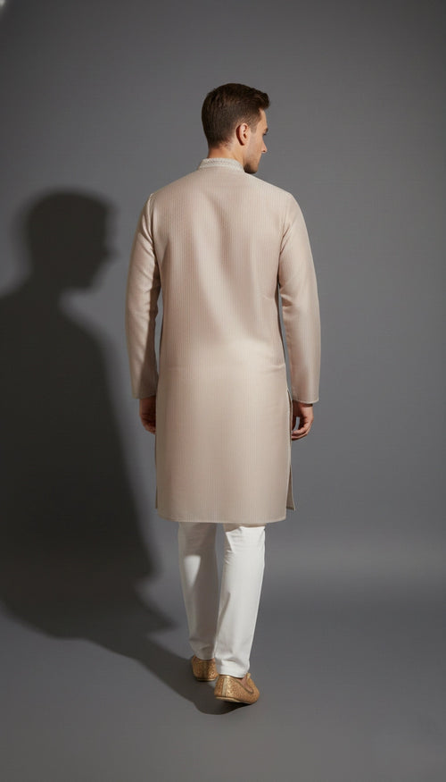 Beige Cotton Kurta for Men (Mandarin Collar) | Dresswala NX