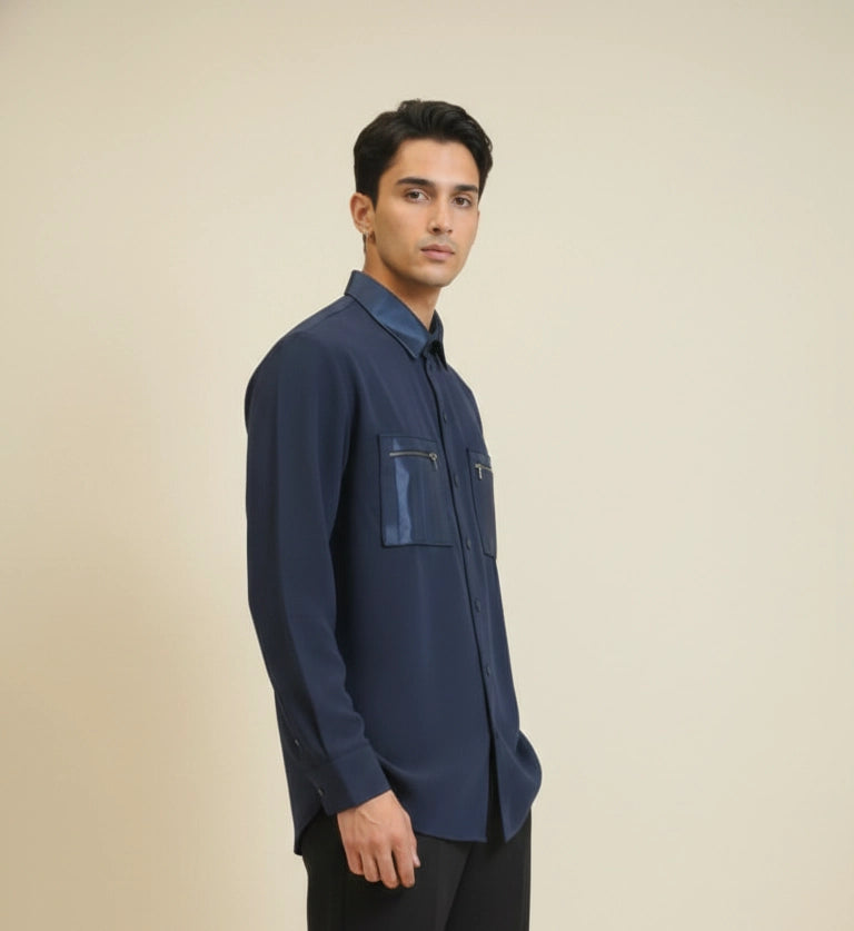 Navy Club-Wear Shirt for Men (Zip Pocket Detail) | Dresswala NX