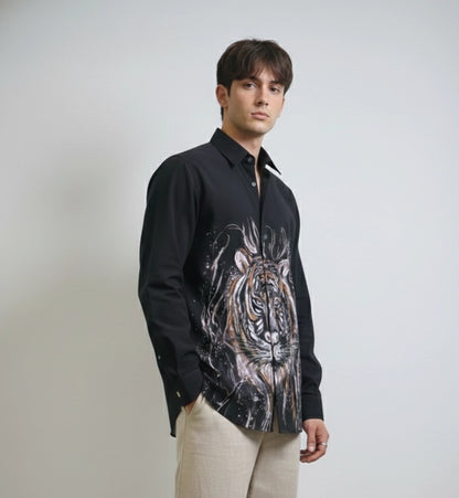 Black Mandarin Club-Wear Shirt with Contrast Piping | Dresswala NX