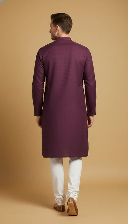 Wine Purple Cotton Kurta for Men (Mandarin Collar) | Dresswala NX