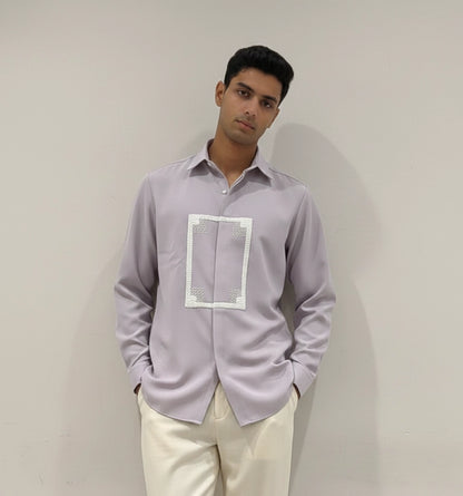 Lilac Club-Wear Shirt for Men with White Geometric Sequin Panel | Dresswala NX