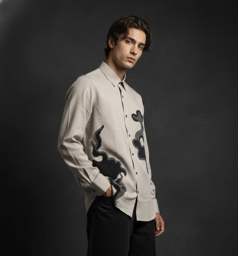 Grey Club-Wear Shirt for Men (Bold Abstract Print) | Dresswala NX