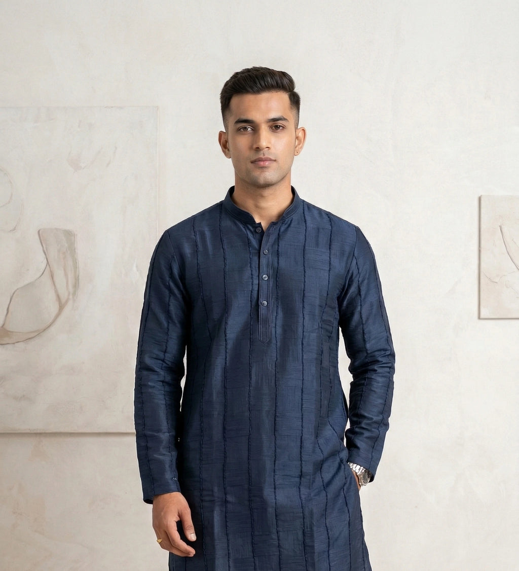 Navy Textured Kurta for Men | Dresswala NX
