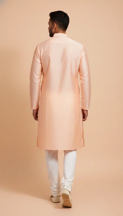 Peach Cotton Kurta for Men (Mandarin Collar) | Dresswala NX