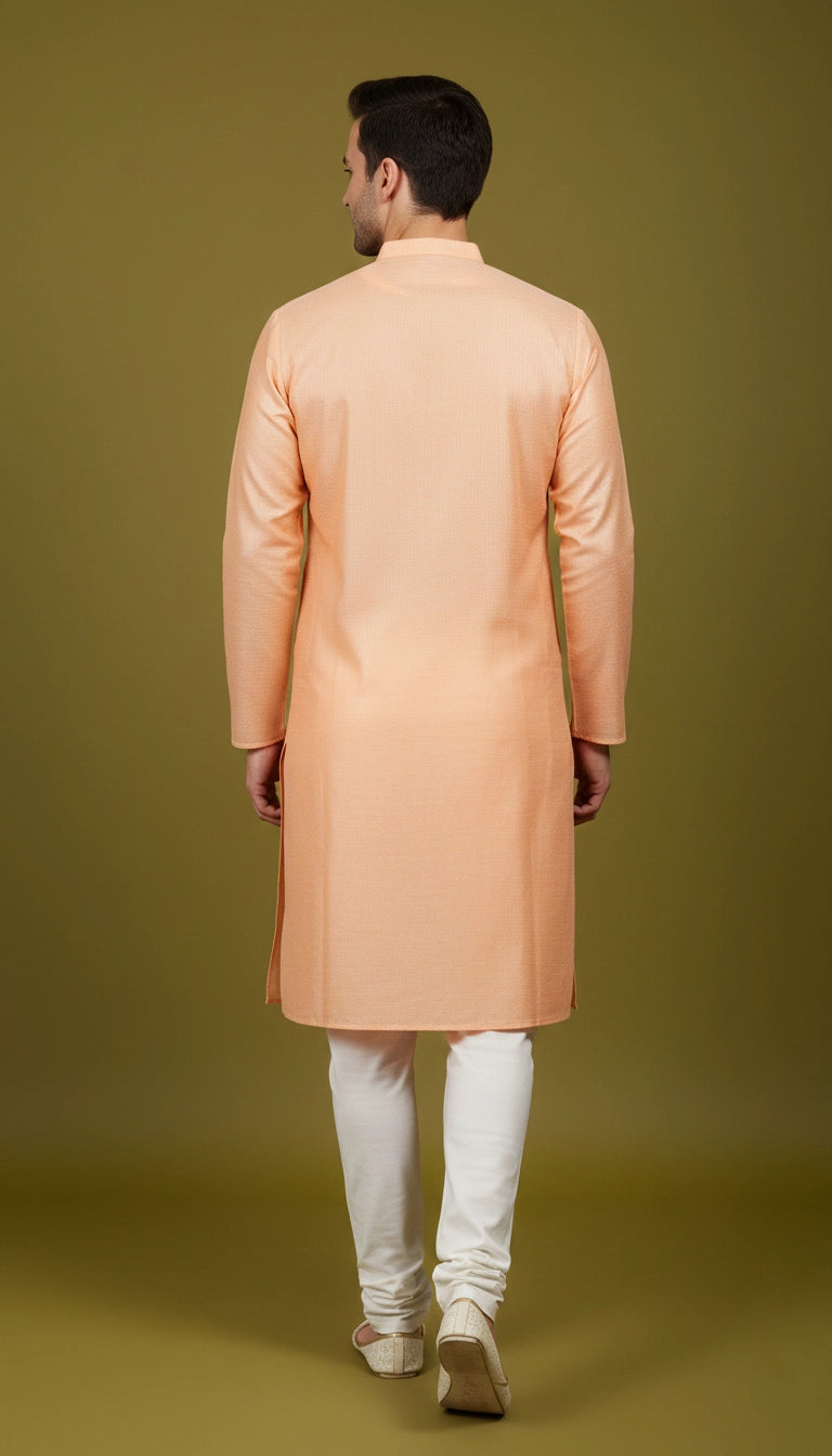 Peach Cotton Kurta for Men (Mandarin Collar, Straight Fit) | Dresswala NX