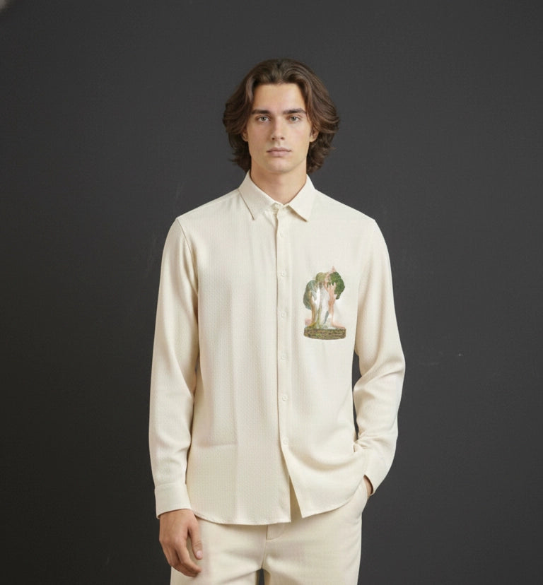 Cream Club-Wear Shirt for Men (Embroidered Motif) | Dresswala NX