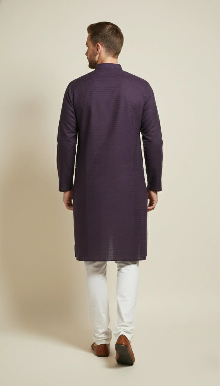 Deep Purple Cotton Kurta for Men (Mandarin Collar) | Dresswala NX