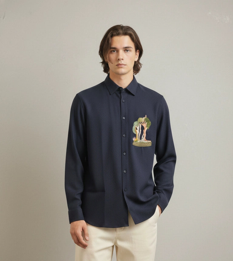 Navy Club-Wear Shirt for Men (Embroidered Motif) | Dresswala NX