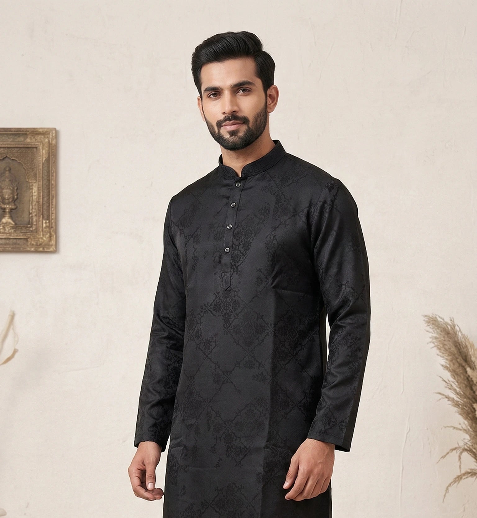 Black Jacquard Kurta for Men | Dresswala NX