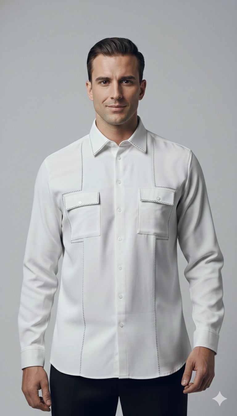 White Club-Wear Shirt for Men (Utility Pocket Detail) | Dresswala NX