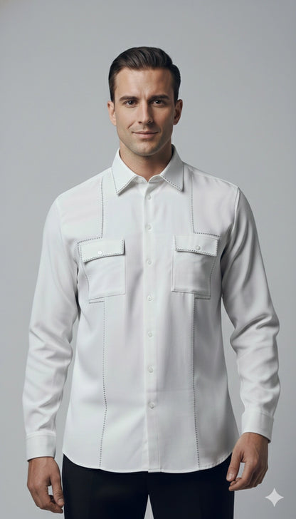 White Club-Wear Shirt for Men (Utility Pocket Detail) | Dresswala NX