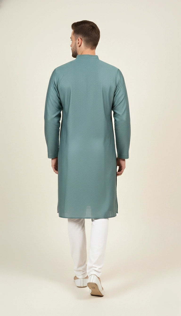 Teal Cotton Kurta for Men (Mandarin Collar) | Dresswala NX