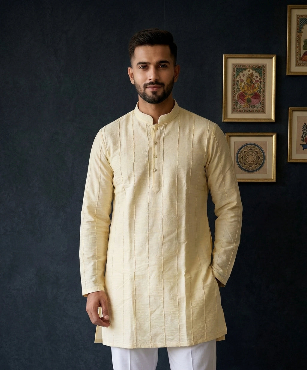 Cream Textured Kurta for Men | Dresswala NX