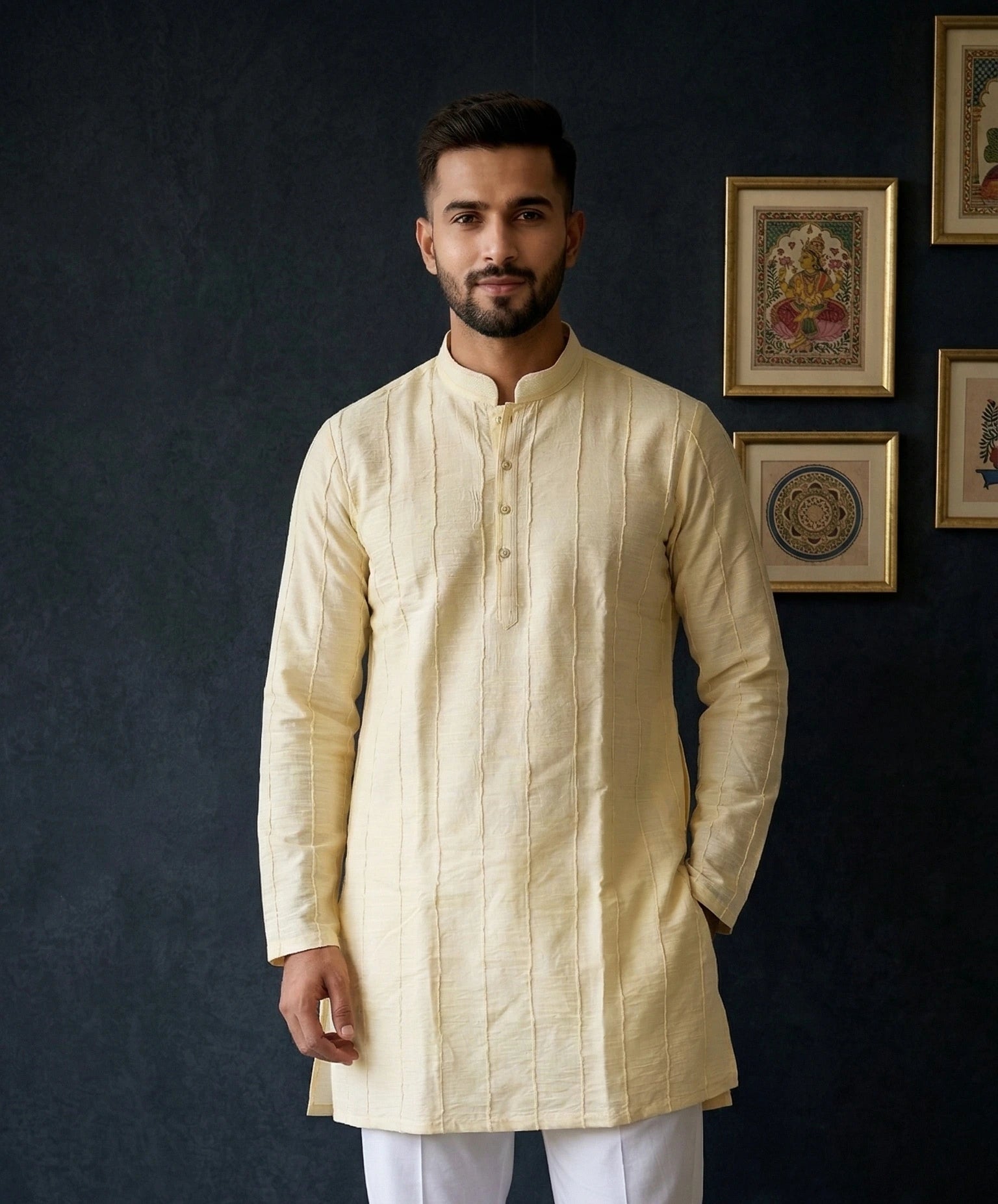 Cream Textured Kurta for Men | Dresswala NX