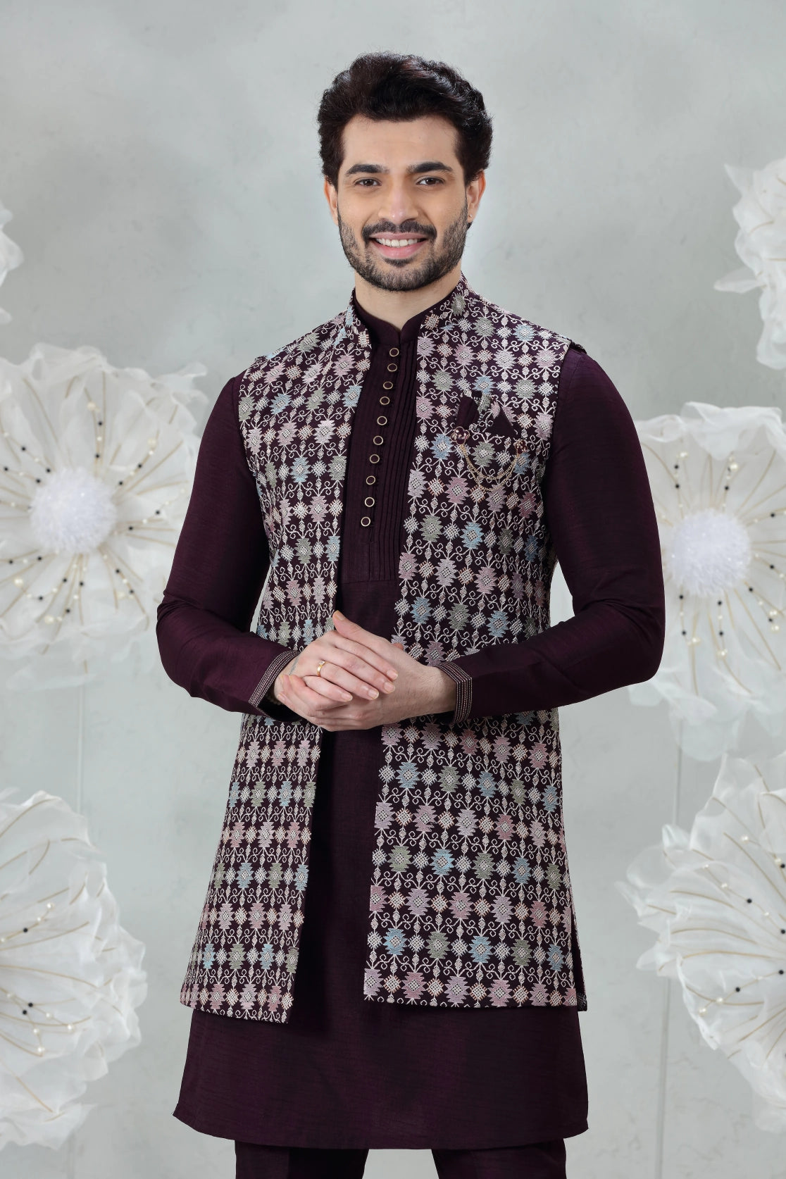 Maroon Elegance Embroidered