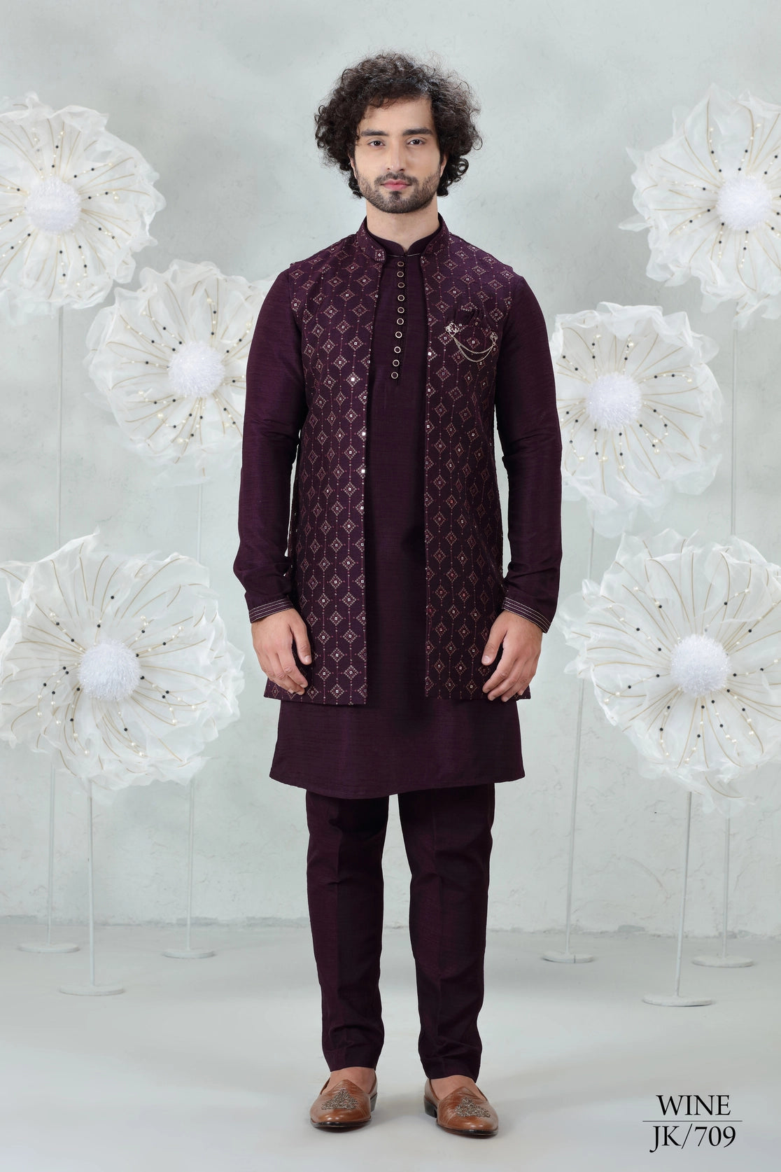 Regal Maroon Embellished Bundi Set