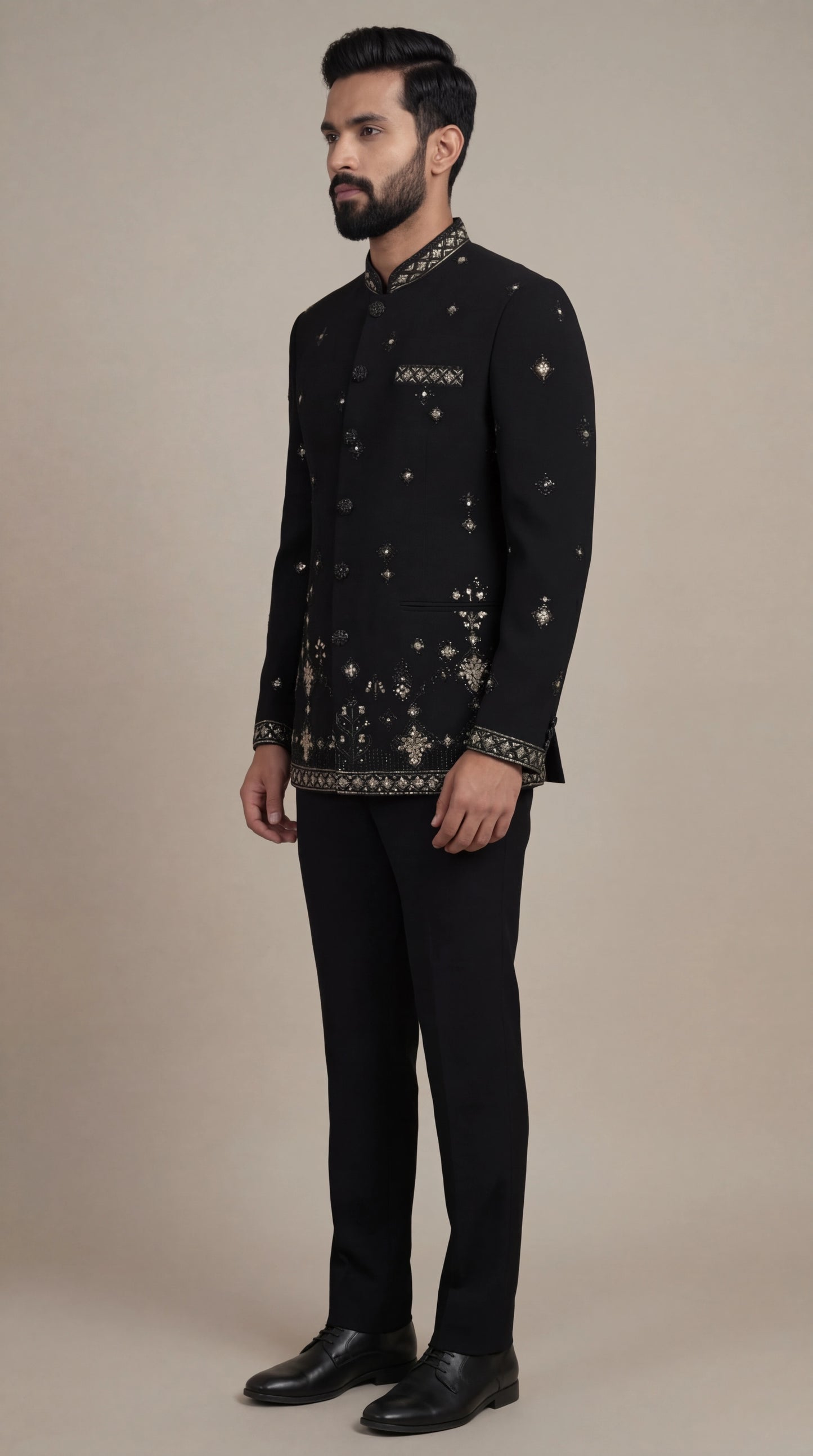 Black Embellished Bandhgala Suit for Men | Dresswala NX