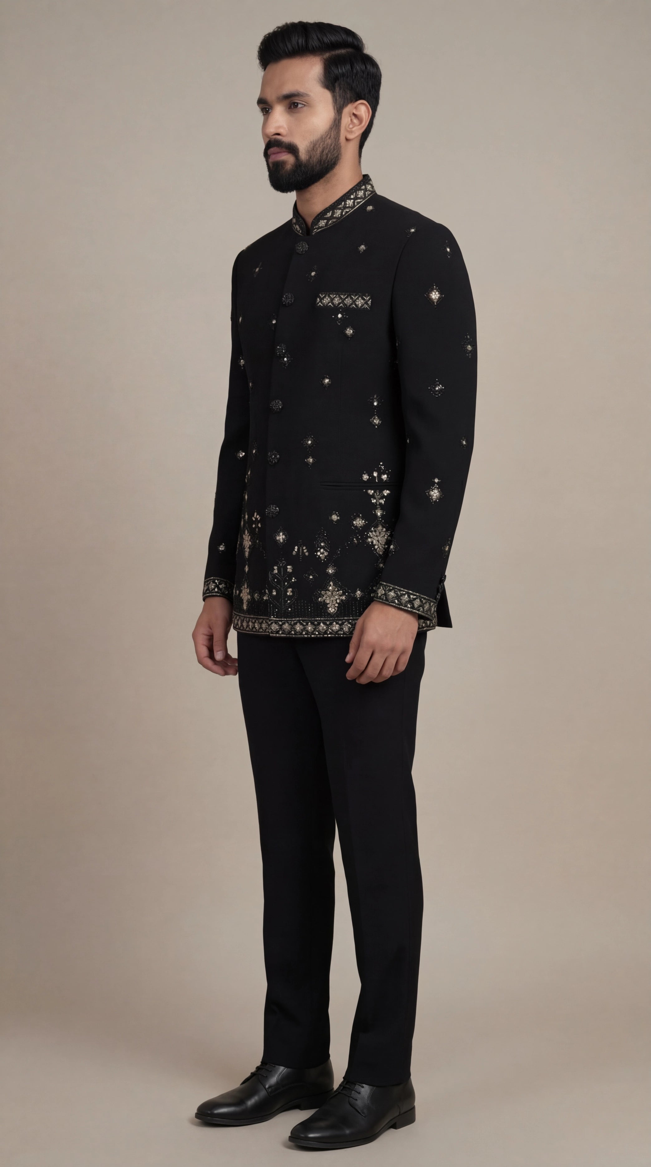 Black Embellished Bandhgala Suit for Men | Dresswala NX