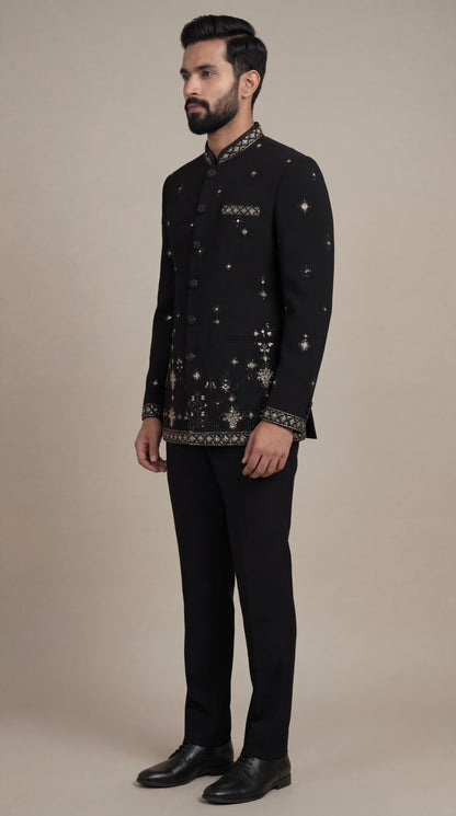 Black Embellished Bandhgala Suit for Men | Dresswala NX