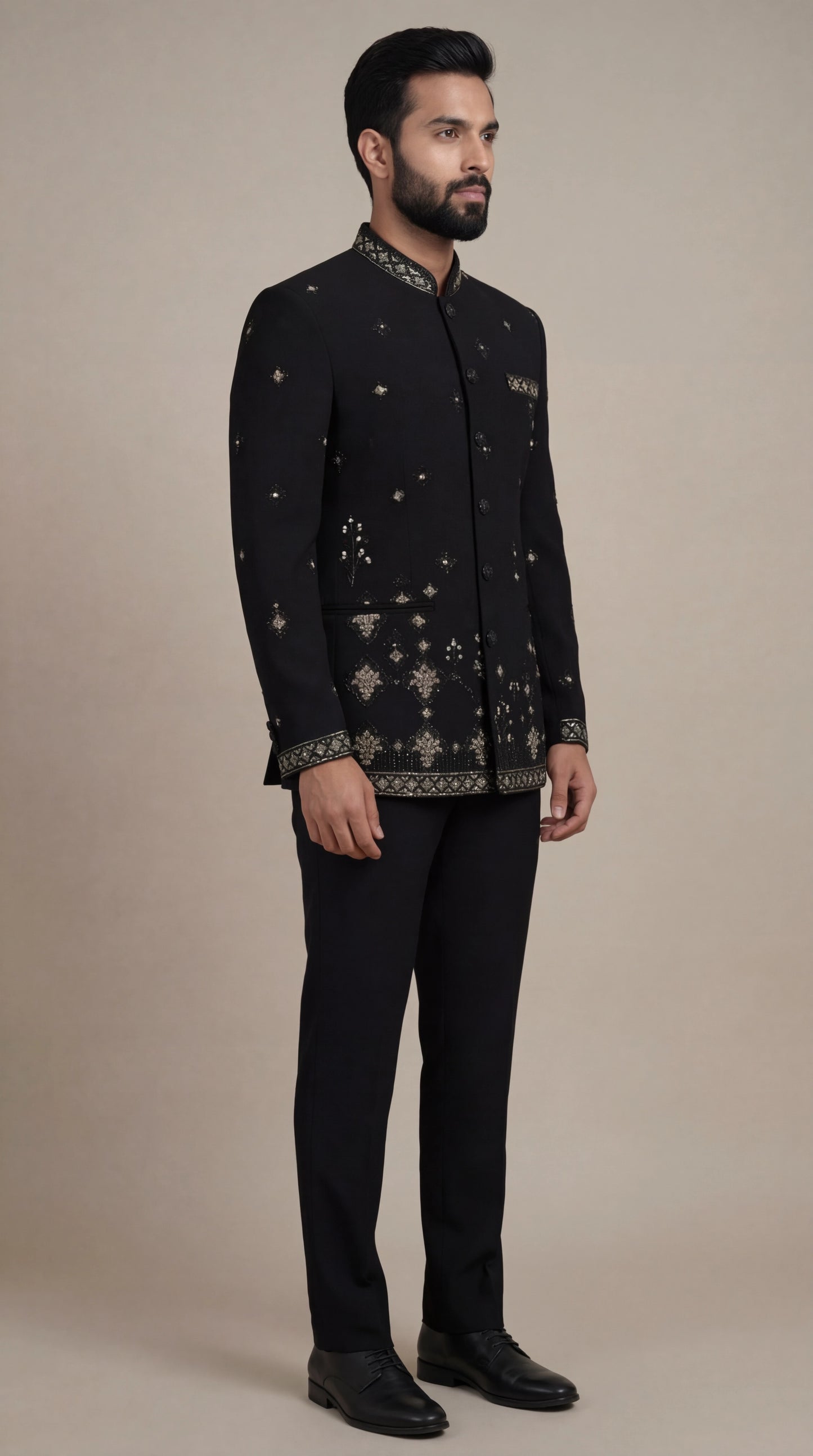 Black Embellished Bandhgala Suit for Men | Dresswala NX