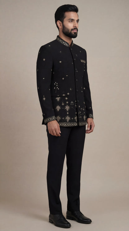 Black Embellished Bandhgala Suit for Men | Dresswala NX