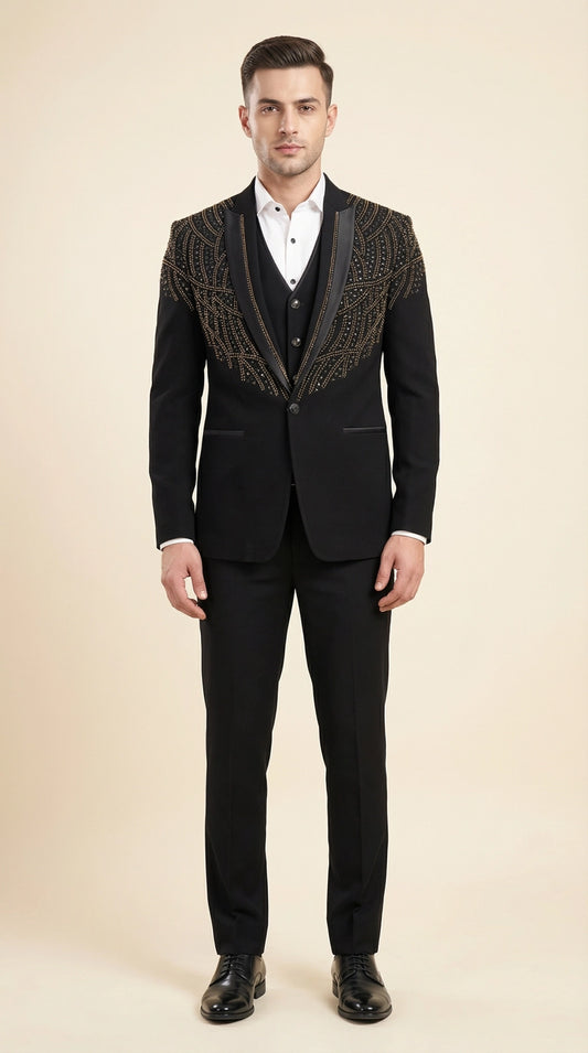 Black & Gold Embroidered Suit for Men | Dresswala NX