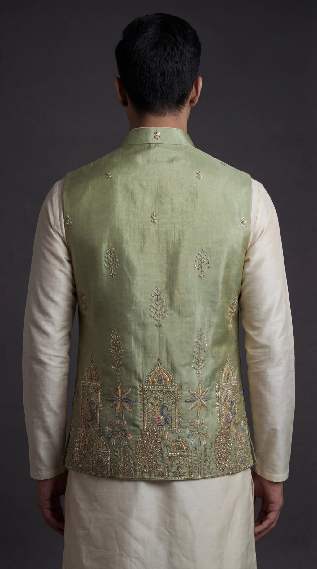 Sage Green Embroidered Waistcoat for Men | Dresswala NX
