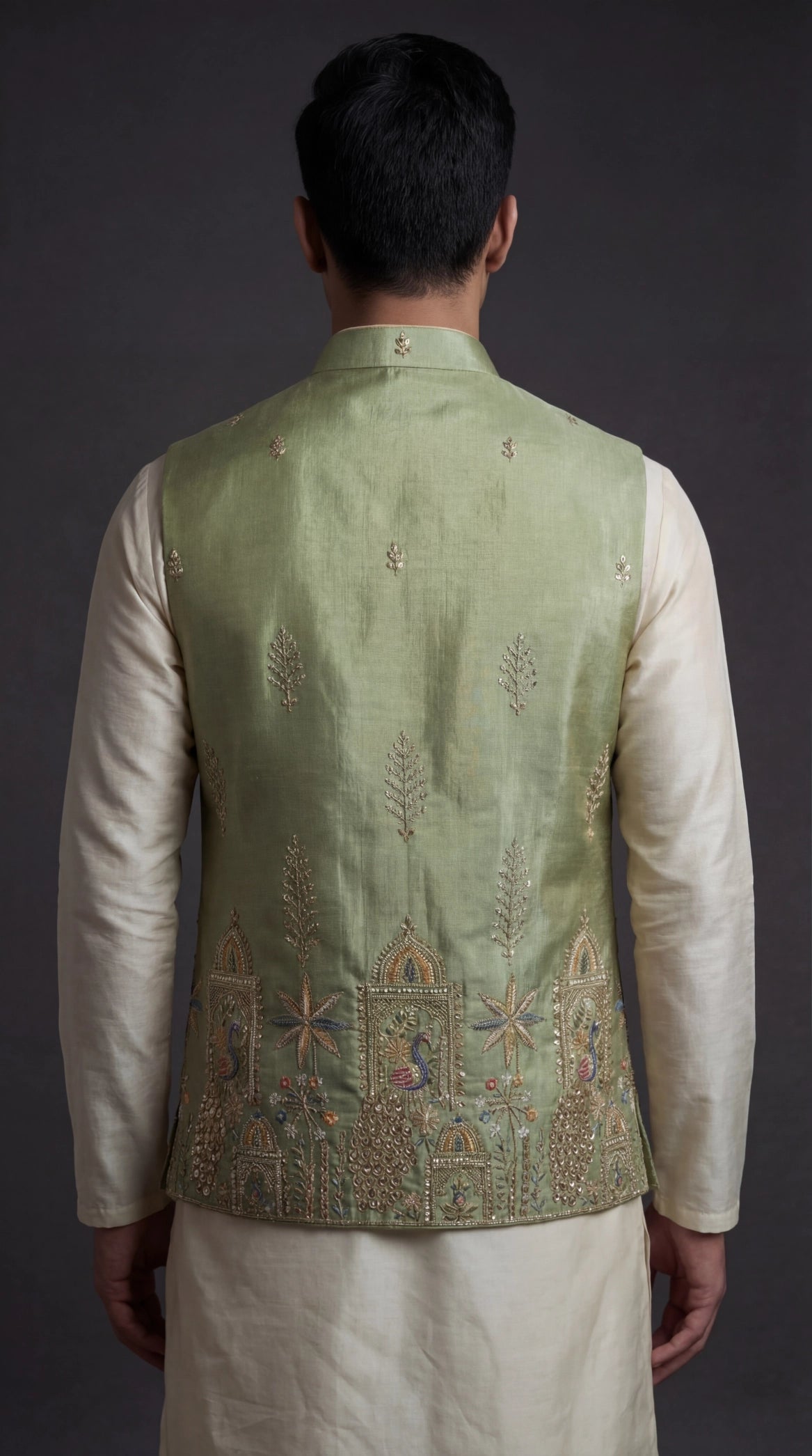 Sage Green Embroidered Waistcoat for Men | Dresswala NX