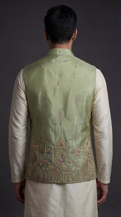 Sage Green Embroidered Waistcoat for Men | Dresswala NX