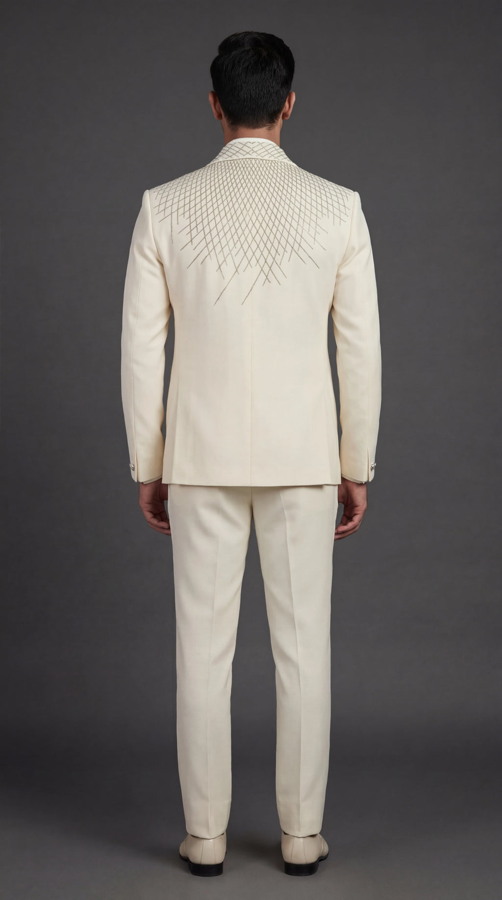 Men’s Ivory Embroidered Tuxedo Suit with Bow Tie | Dresswala NX