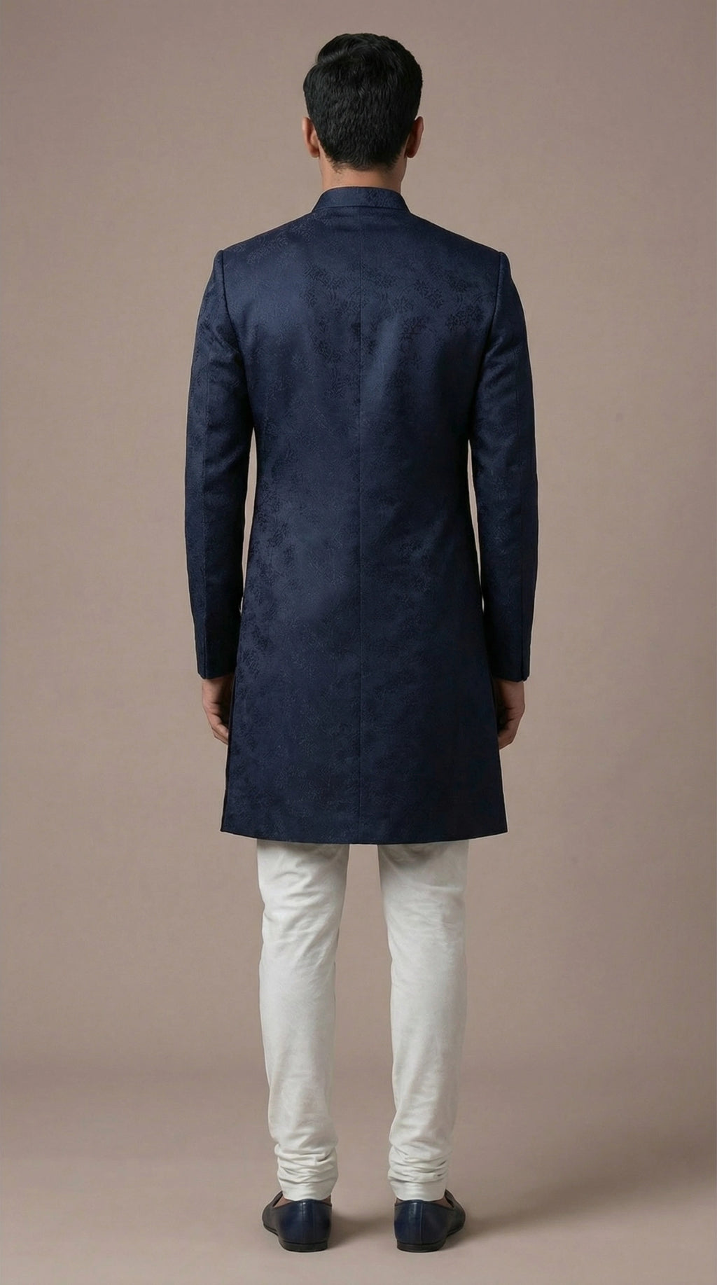 Navy Blue Jacquard Indo-Western Sherwani Set for Men | Dresswala NX