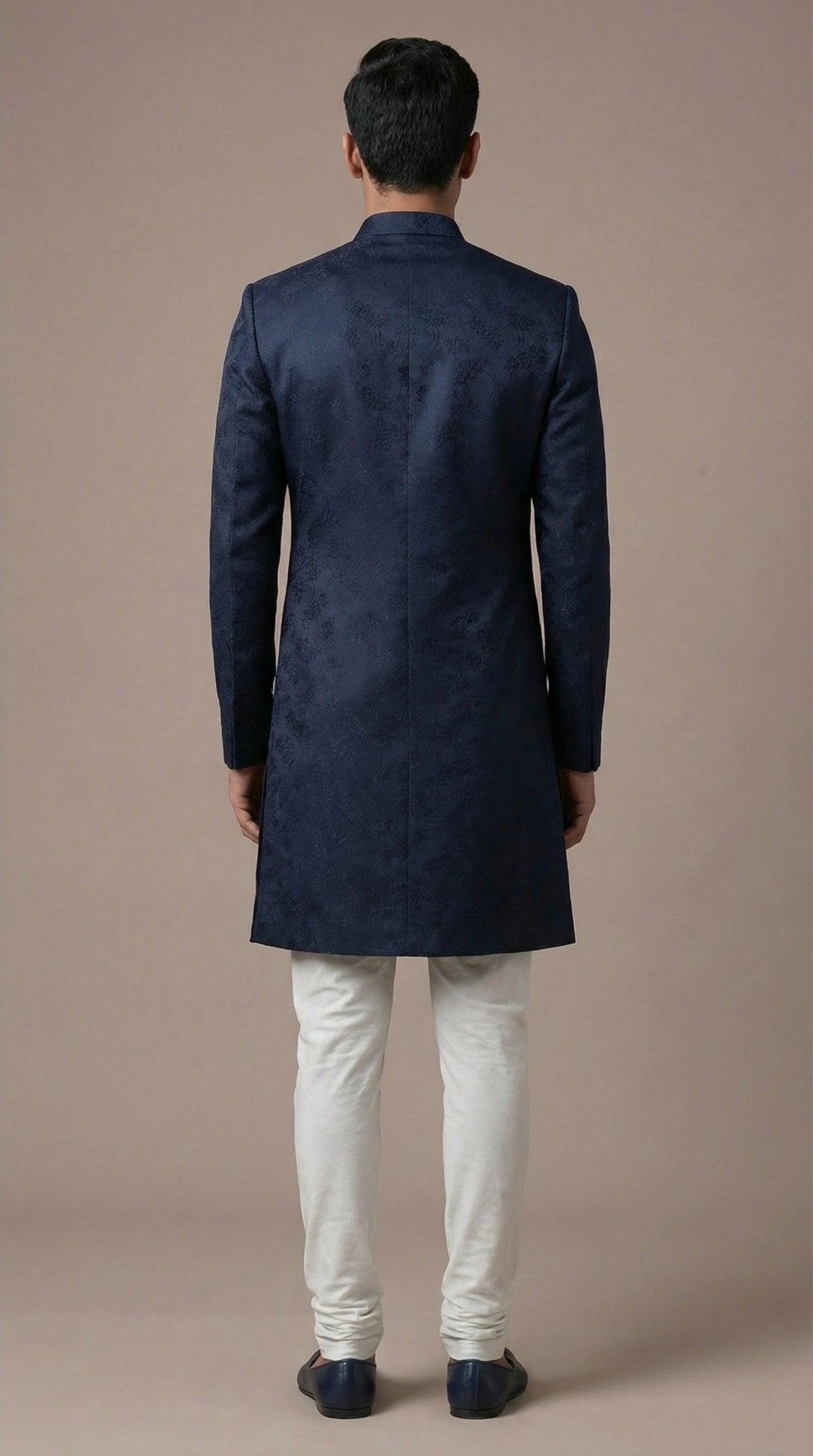Navy Blue Jacquard Indo-Western Sherwani Set for Men | Dresswala NX
