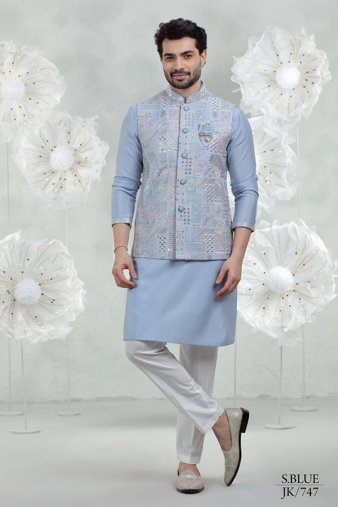 Celestial Aqua Bundi with Embellished Jacket