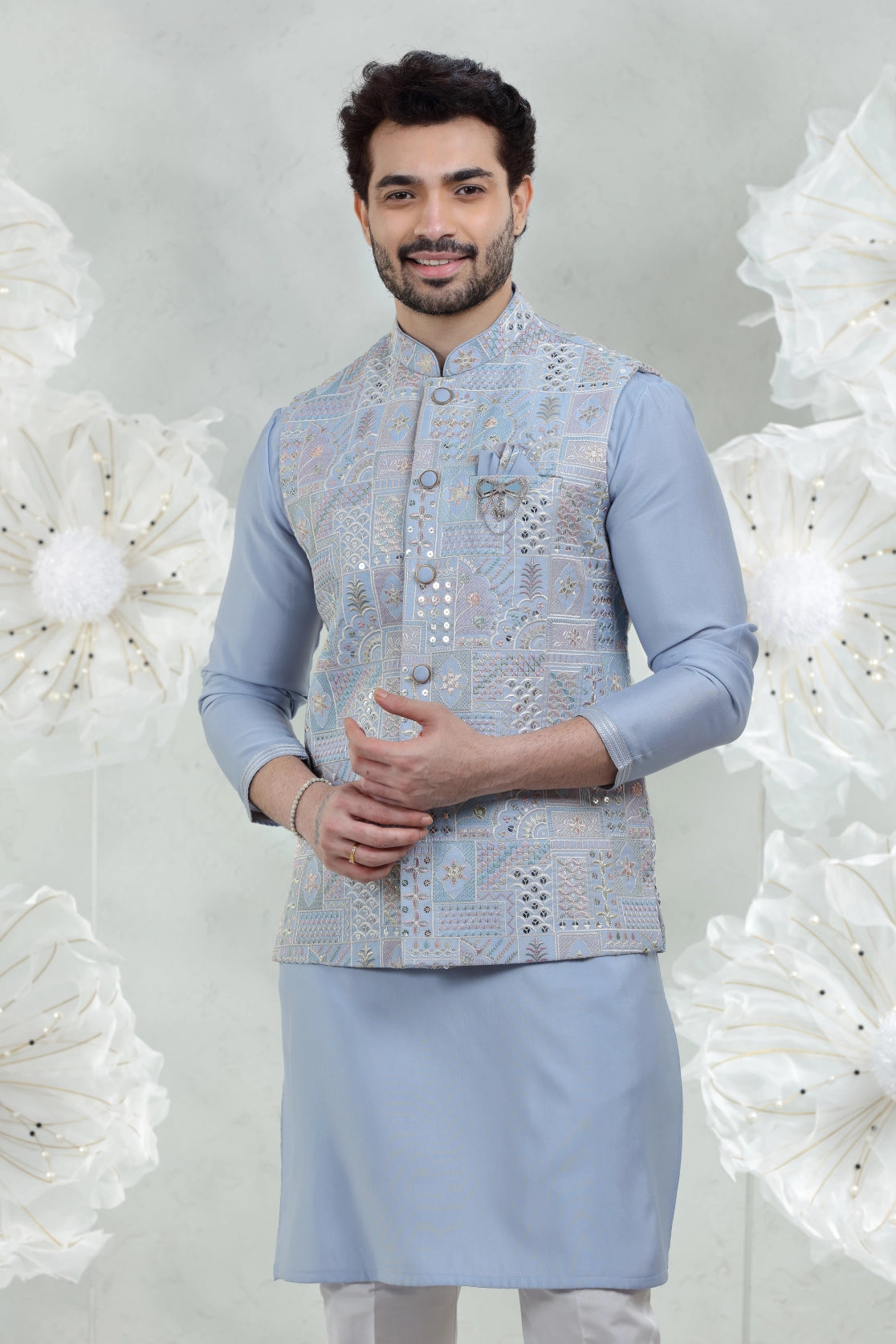 Celestial Aqua Bundi with Embellished Jacket