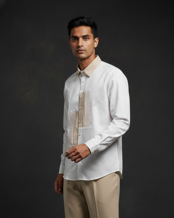 White Club-Wear Shirt for Men (Contrast Panel Detail) | Dresswala NX