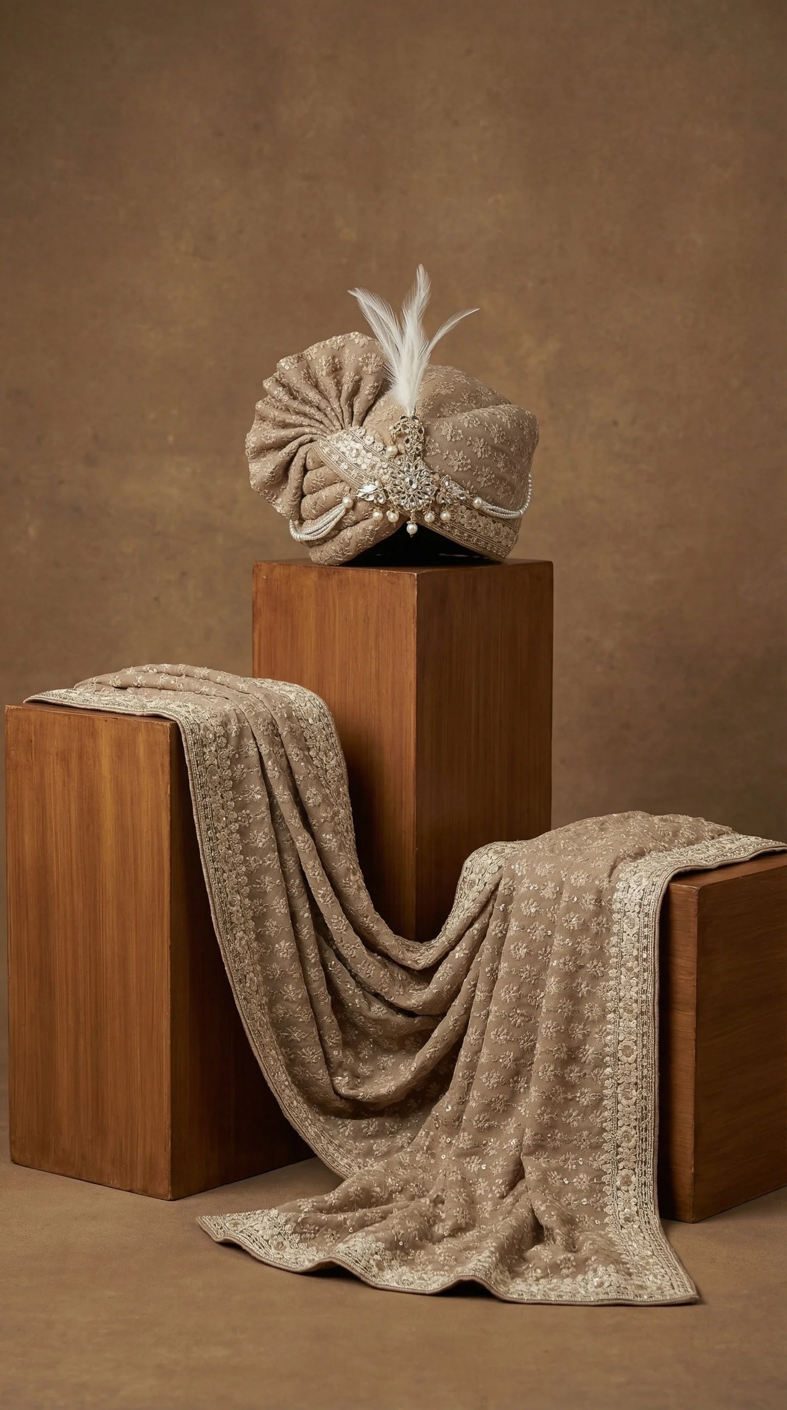 Taupe Groom Safa for Men | Heritage Raj Wedding Pagdi – Dresswala NX