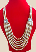 Beige Pearl Multistrand Necklace with Polki Square Brooch Accents