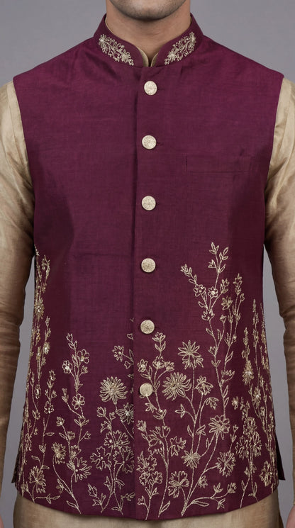 Maroon Embroidered Festive Waistcoat for Men | Dresswala NX