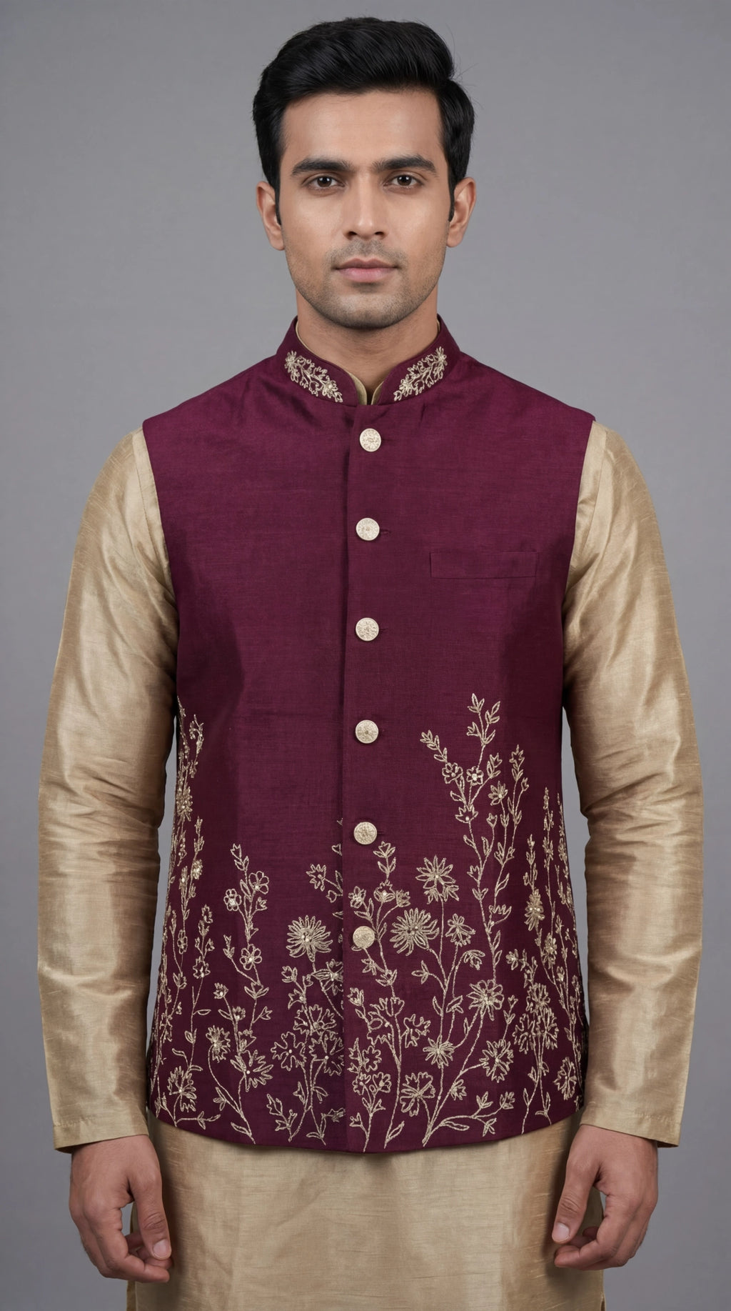 Maroon Embroidered Festive Waistcoat for Men | Dresswala NX