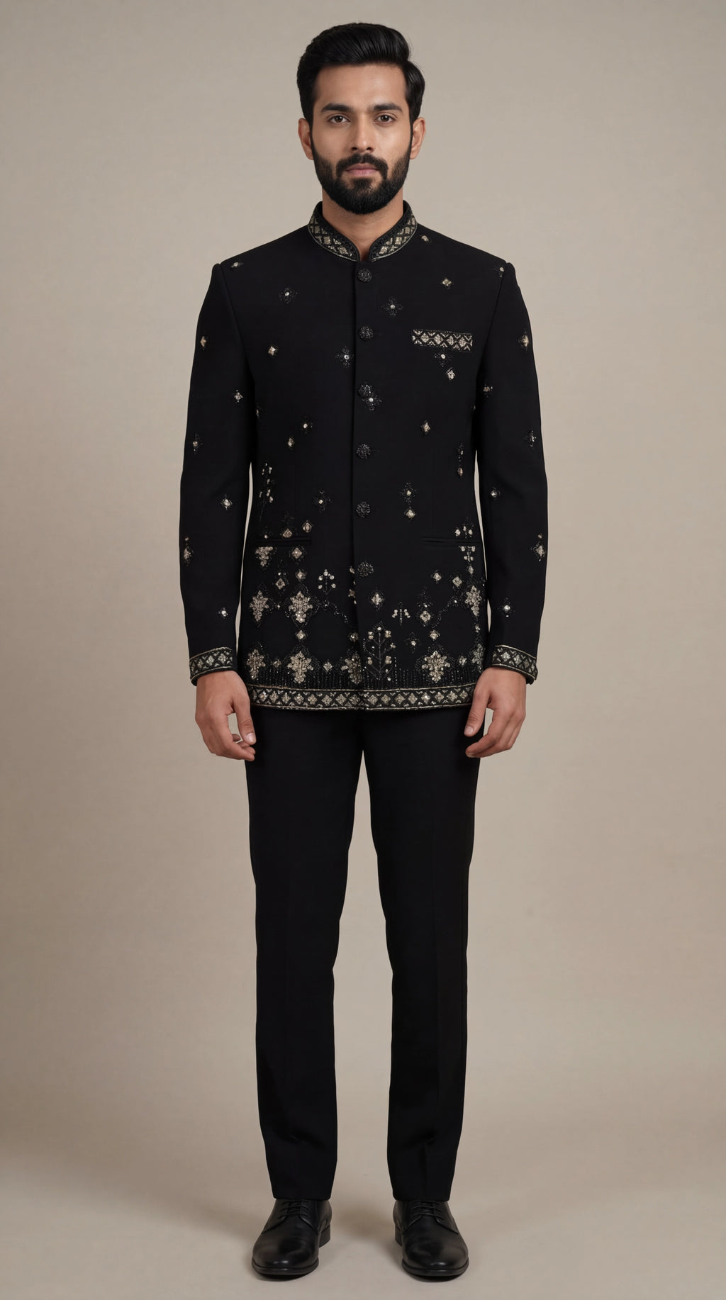 Black Embellished Bandhgala Suit for Men | Dresswala NX