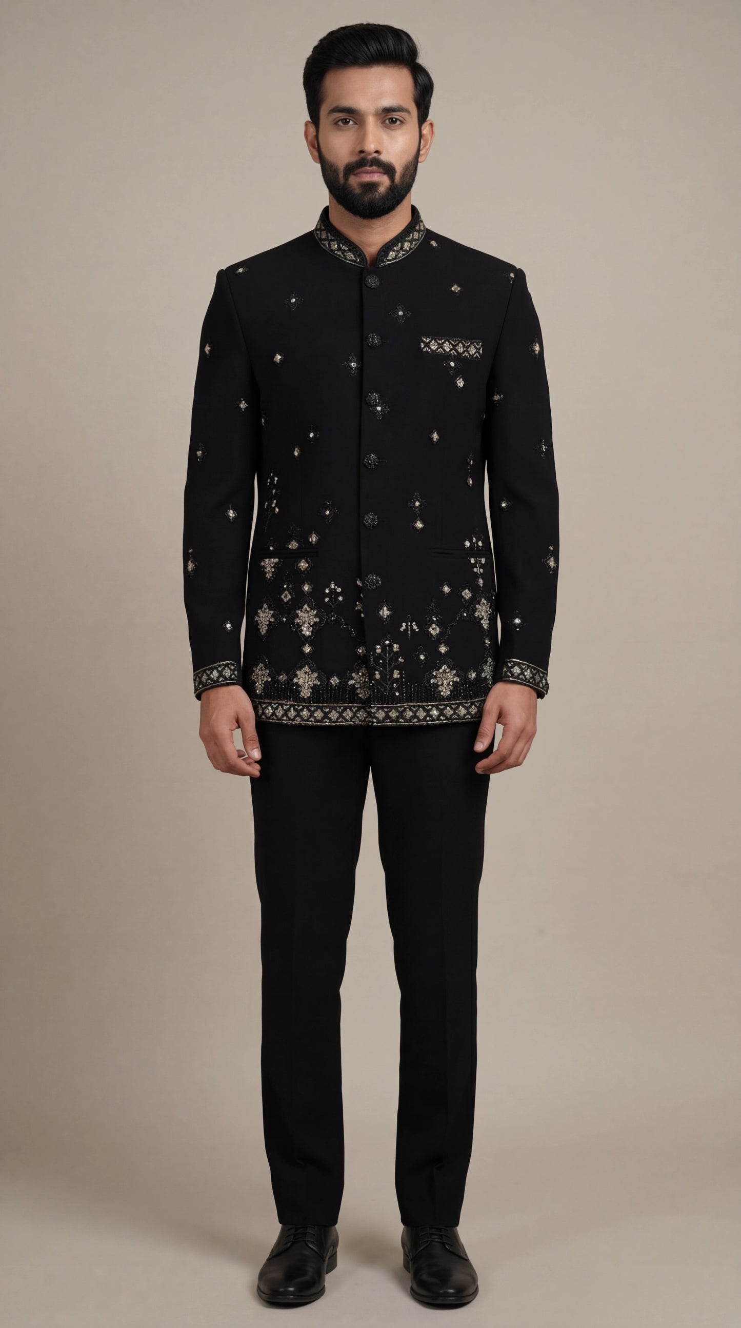 Black Embellished Bandhgala Suit for Men | Dresswala NX