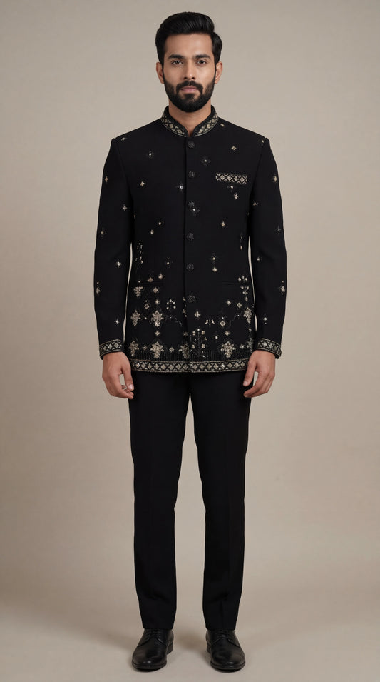 Black Embellished Bandhgala Suit for Men | Dresswala NX