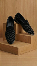 Black Velvet Mojdi Shoes with Chevron Embroidery | Dresswala NX