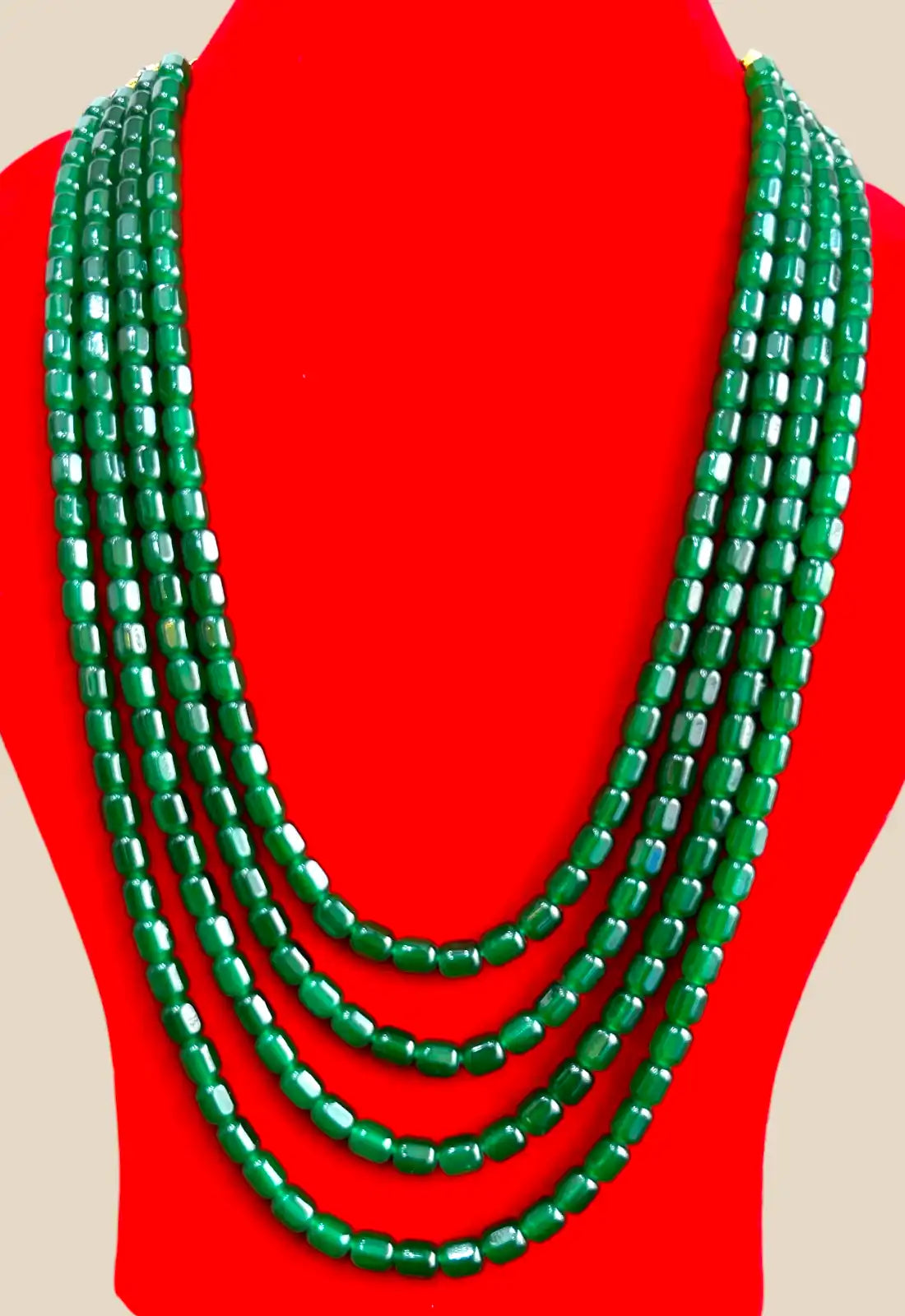 Classic Emerald Green Beaded Multistrand Mala