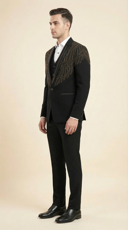 Black & Gold Embroidered Suit for Men | Dresswala NX