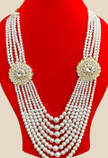 Pearl Multistrand Groom Necklace with Dual Gold Floral Medallions