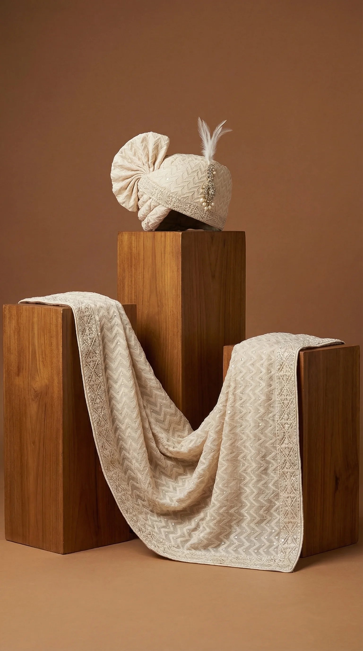 Rangraj Pearl Groom Safa Set for Men | Ivory Wedding Pagdi – Dresswala NX