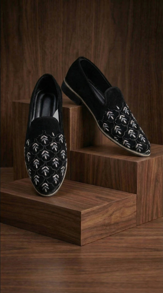 Black Hand-Embroidered Mojdi Shoes for Men | Festive & Wedding Wear – Dresswala NX